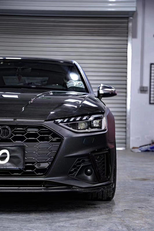 Audi RS4 S4 A4 (all models) B9 / B9.5 2017-ON with Aftermarket Parts - V2 Style Hood Pre-preg Carbon Fiber from TAKD Carbon