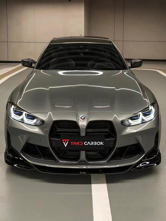 BMW M3 / M3C G80/G81 2021 2022 2023 2024 & M4 / M4C G82/G83 2021 2022 2023 2024 with Aftermarket Parts - Front Lip Pre-preg Carbon Fiber from TAKD Carbon