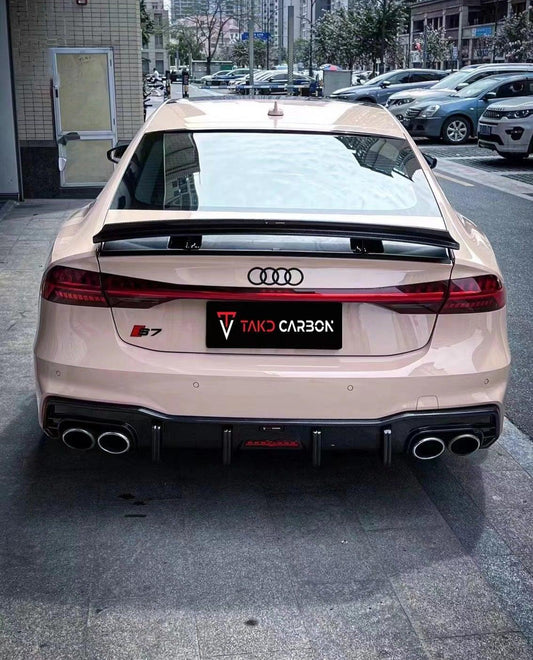 Audi S7 A7 C8 2019 2020 2021 2022 2023 2024 with Aftermarket Parts - Rear Spoiler Pre-preg Carbon Fiber from TAKD Carbon