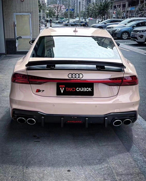 Audi S7 A7 C8 2019 2020 2021 2022 2023 2024 with Aftermarket Parts - Rear Spoiler Pre-preg Carbon Fiber from TAKD Carbon