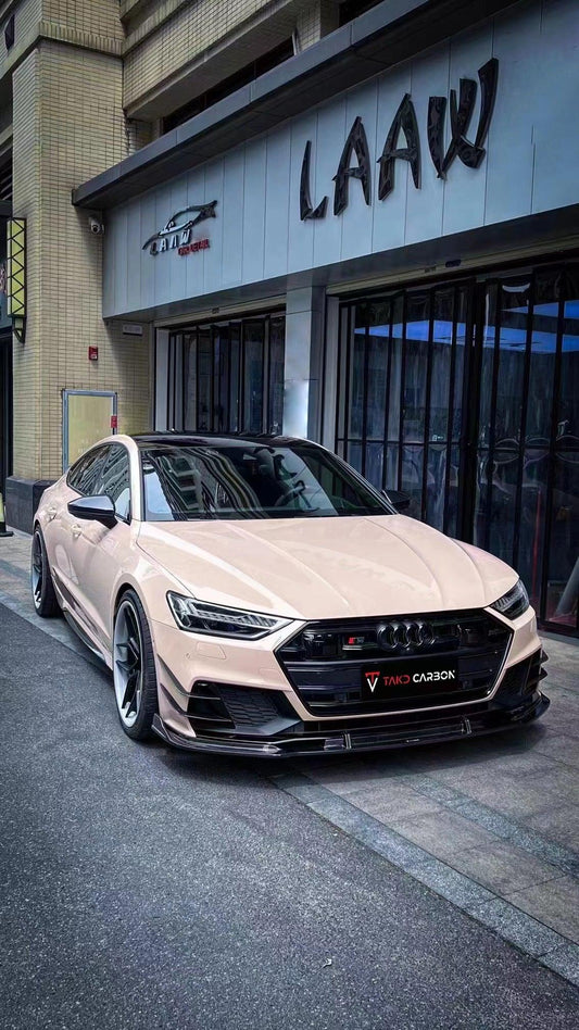 Audi S7 A7 (with s-line bumper) C8 2019 2020 2021 2022 2023 2024 with Aftermarket Parts - Front Lip Pre-preg Carbon Fiber from TAKD Carbon