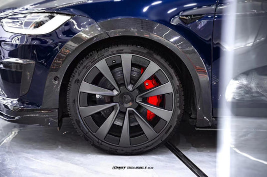 Tesla Model X Plaid Long Range Base 2022 With sensors & 2023-ON Without sensors with Aftermarket Parts - Widebody Wheel Arches Carbon Fiber / FRP from CMST Tuning
