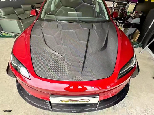 Tesla Model 3 Highland / Performance 2024-ON with Aftermarket Parts - V1 Style Hood Bonnet Carbon Fiber / FRP from CMST Tuning