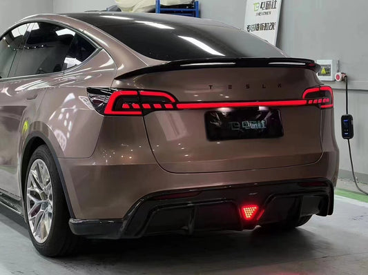 Tesla Model Y Performance AWD Long Range RWD Standard 2020-ON with Aftermarket Parts - V2 Style Rear Diffuser Carbon Fiber / FRP from CMST Tuning