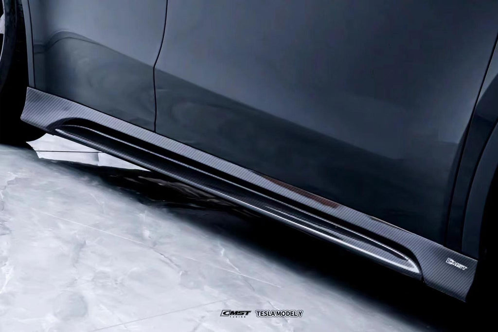 Tesla Model Y Performance AWD Long Range RWD Standard 2020-ON with Aftermarket Parts - V2 Style Side Skirts Carbon Fiber / FRP from CMST Tuning