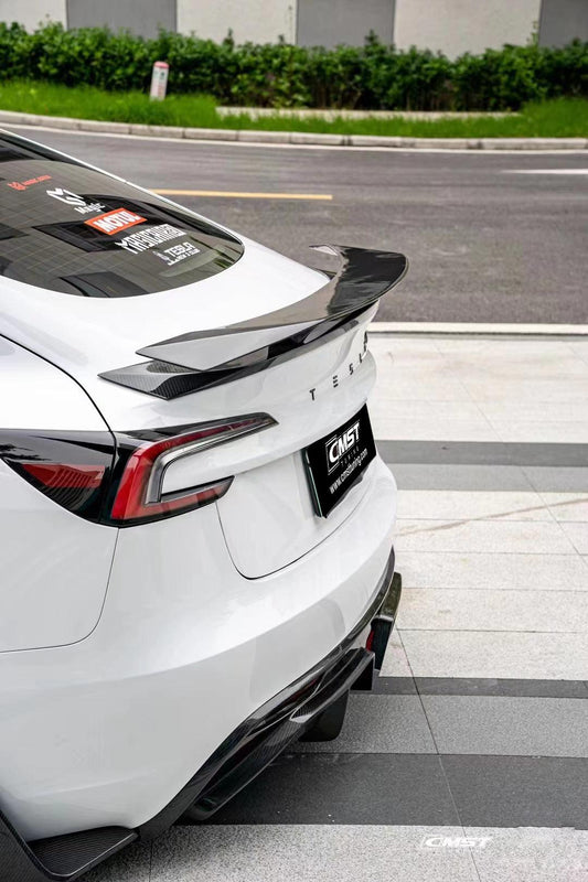 Tesla Model 3 Highland / Performance 2024-ON with Aftermarket Parts - V1 Style Rear Diffuser & Canards Carbon Fiber from CMST Tuning