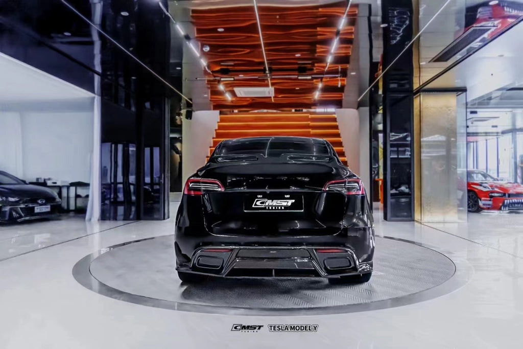 Tesla Model Y Performance AWD Long Range RWD Standard 2020-ON with Aftermarket Parts - V3 Style Rear Trunk Spoiler Carbon Fiber / FRP from CMST Tuning