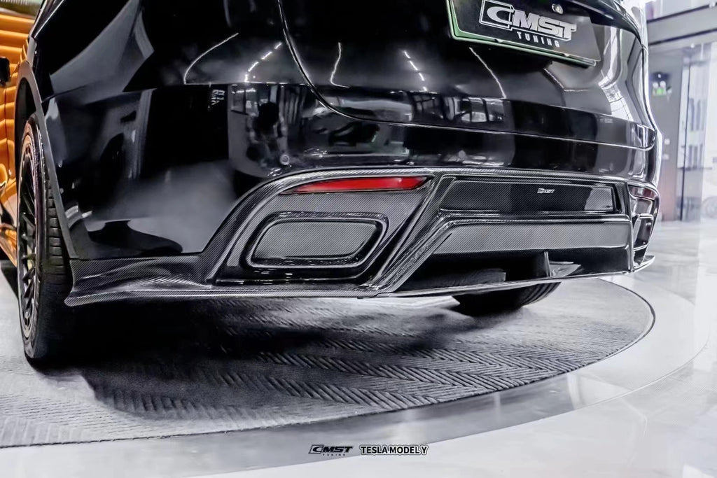 Tesla Model Y Performance AWD Long Range RWD Standard 2020-ON with Aftermarket Parts - V3 Style Rear Diffuser Carbon Fiber / FRP from CMST Tuning