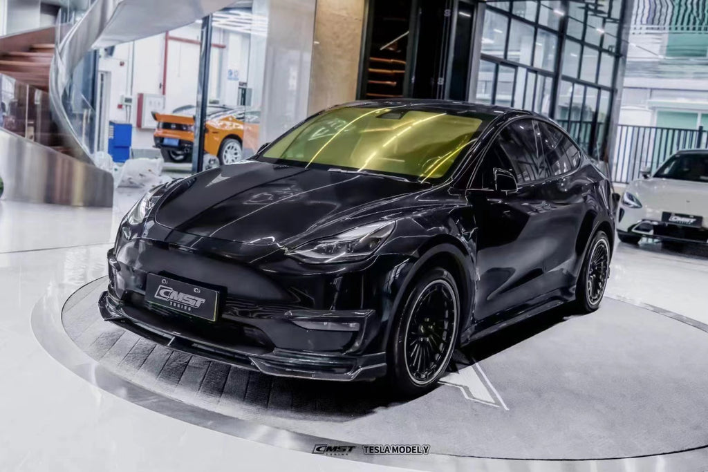 Tesla Model Y Performance AWD Long Range RWD Standard 2020-ON with Aftermarket Parts - V3 Style Front Lip Splitter Carbon Fiber / FRP from CMST Tuning