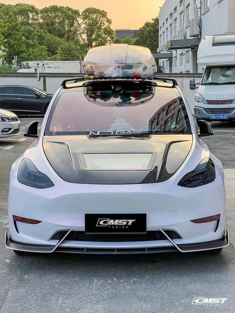 Tesla Model Y Performance AWD Long Range RWD Standard 2020-ON with Aftermarket Parts - V3 Tempered Glass Clearview Style Hood Bonnet Carbon Fiber / FRP from CMST Tuning
