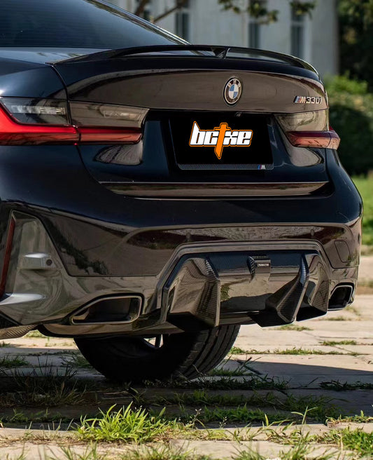 BMW 3 Series 330i (with M-package bumper, does not fit base model) M340i G20 G21 LCI 2023 2024 with Aftermarket Parts - Rear Diffuser Pre-preg Carbon Fiber from BCTXE Tuning