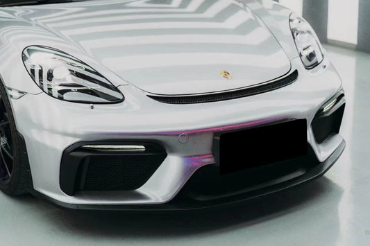 Porsche 718 982 Cayman & Boxster (Base / T / S / GTS / GT4 / Spyder) 2017 2018 2019 2020 2021 2022 2023 2024 2025 with Aftermarket Parts - GT4RS Conversion Style PP Front Bumper & Lip & Valances (with & without GT4 Logo) PP Polypropylene / Dry Pre-preg Carbon Fiber from Dupont Tech
