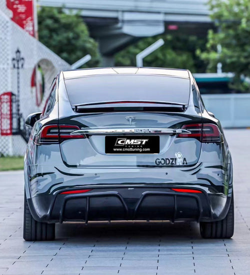 Tesla Model X Plaid Long Range Base 2022-ON with Aftermarket Parts - Rear Diffuser Carbon Fiber / FRP from CMST Tuning
