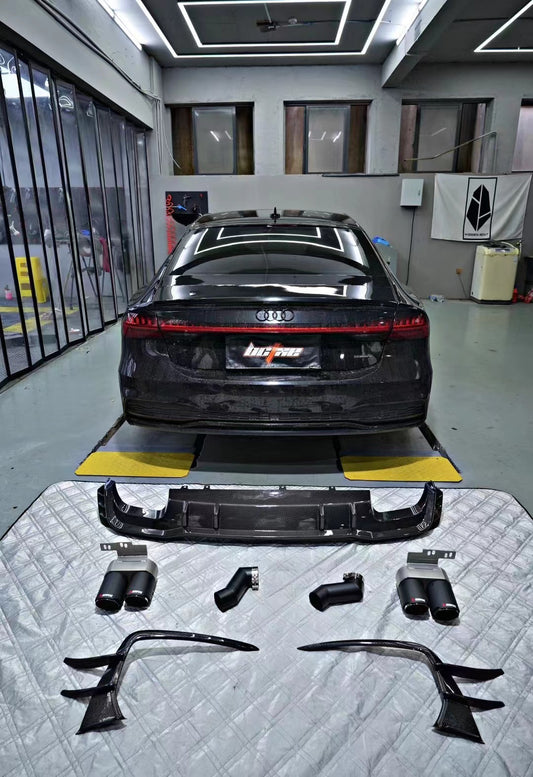 Audi A7 (with s-line bumper, does not base model) C8 2019 2020 2021 2022 2023 2024 with Aftermarket Parts - V1 Rear Diffuser Pre-preg Carbon Fiber from BCTXE Tuning