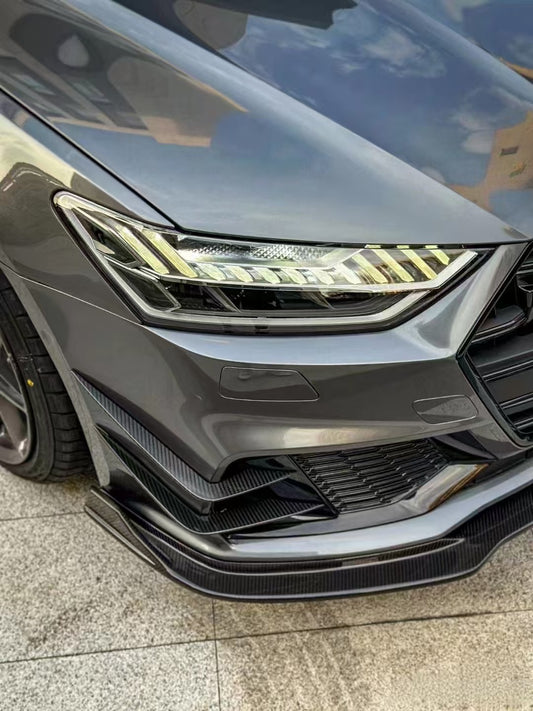 Audi S7 A7 (with s-line bumper) C8 2019 2020 2021 2022 2023 2024 with Aftermarket Parts - Front Lip Pre-preg Carbon Fiber from TAKD Carbon