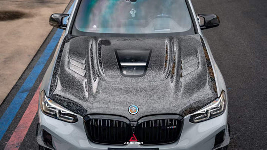 BMW X3 G01 & X3M X3MC F97 (Fits Both Pre-LCI & LCI) 2019 2020 2021 2022 2023 2024 & X4 G02 & X4M X4MC F98 (Fits Both Pre-LCI & LCI) 2019 2020 2021 2022 2023 2024 2025 with Aftermarket Parts ART Vented Transparent Glass V2 Hood Bonnet Dry Pre-preg Carbon Fiber from ArmorExtend