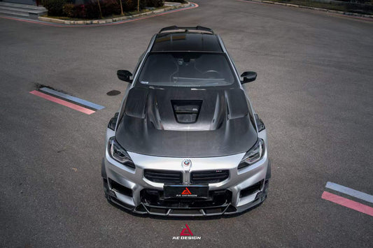 BMW M2 M2CS G87 2023-ON & 2 Series 230i M240i G42 2022-ON with Aftermarket Parts - ART Vented Transparent Glass V2 Style Hood Bonnet Double-sided Dry Pre-preg Carbon Fiber from ArmorExtend