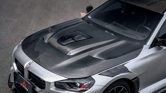 BMW M2 M2CS G87 2023-ON & 2 Series 230i M240i G42 2022-ON with Aftermarket Parts - ART Vented Transparent Glass V2 Style Hood Bonnet Double-sided Dry Pre-preg Carbon Fiber from ArmorExtend