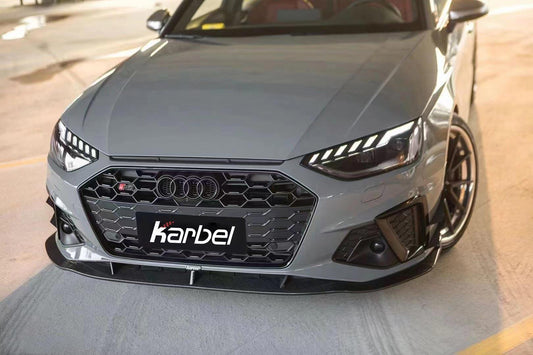 Audi S4 A4 S-line (with s-line bumper, does not fit base model) B9.5 2020 2021 2022 2023 2024 With Aftermarket Parts - Compatible with Karbel Upper Valences & Compatible with OEM Bumper Style Front Canards Pre-preg Carbon Fiber from Karbel Carbon