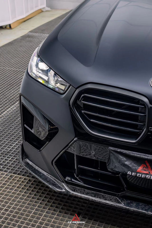 BMW X5M X5MC F95 & X6M X6MC F96 2024-ON (LCI) With Aftermarket Parts - AE Style Front Lip Carbon Fiber from ArmorExtend