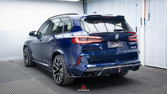 BMW X5M X5MC F95 (Fits Both Pre-LCI & LCI) 2020 2021 2022 2023 2024 & X6M X6MC F96 (Fits Both Pre-LCI & LCI) 2020 2021 2022 2023 2024 with Aftermarket Parts - AE Style Rear Diffuser & Canards Carbon Fiber from ArmorExtend