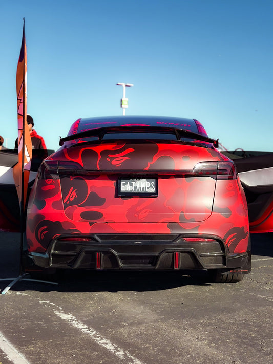 Tesla Model Y Performance AWD Long Range RWD Standard 2020-ON with Aftermarket Parts - V4 With Tow Hook Access Style Rear Diffuser Carbon Fiber / FRP from CMST Tuning