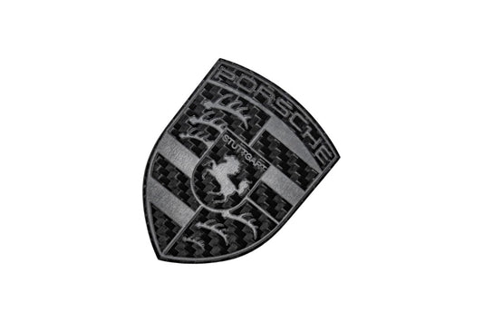 Porsche Style Crest Emblem Badge - Blacked Out Carbon Fiber