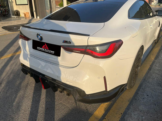 BMW M3 G80 G81 2021 2022 2023 2024 & M4 G82 G83 2021 2022 2023 2024 with Aftermarket Parts - AE V2 Style Rear Diffuser & Canards Carbon Fiber from  ArmorExtend