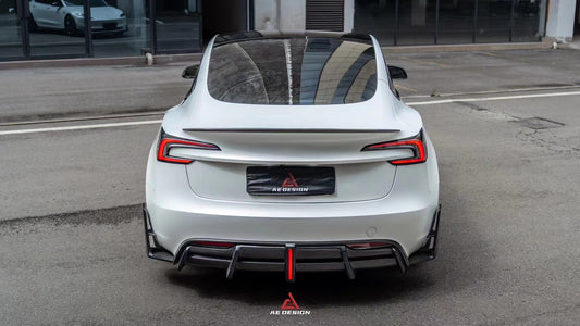 Tesla Model 3 Highland / Performance 2024-ON with Aftermarket Parts - AE Style Rear Diffuser & Canards Carbon Fiber from ArmorExtend