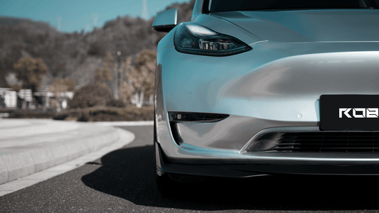 Tesla Model Y Performance AWD Long Range RWD Standard 2020 2021 2023 2024 with Aftermarket Parts - "CRYPTON" Front Lip & Corner Splitters Carbon Fiber / FRP from Robot Craftsman