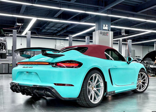 Porsche 718 Boxster Base S T GTS Convertible 2017-ON with Aftermarket Parts - Tonneau Cover and Wing Carbon Fiber from Geex Village