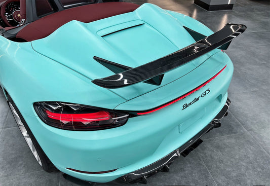 Porsche 718 Boxster Base S T GTS Convertible 2017-ON with Aftermarket Parts - Tonneau Cover and Wing Carbon Fiber from Geex Village