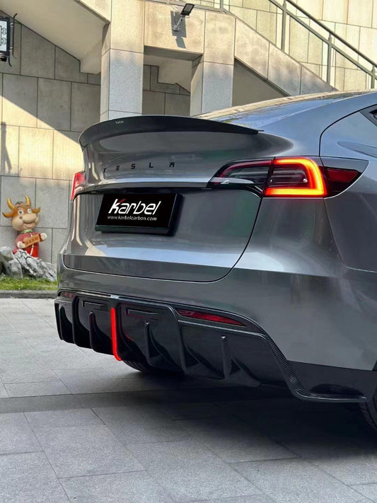 Tesla Model Y 2020-ON with Aftermarket Parts - Rear Spoiler Pre-preg Carbon Fiber from Karbel Carbon