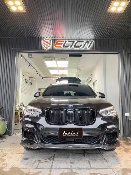 BMW X3 (with M-package bumper) G01 Pre-LCI 2019-2021 & X4 (with M-package bumper) G02 Pre-LCI 2019 2020 2021 with Aftermarket Parts - Front Lip Pre-preg Carbon Fiber from Karbel Carbon