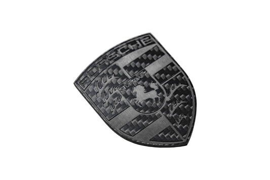 Porsche Style Crest Emblem Badge - Blacked Out Carbon Fiber