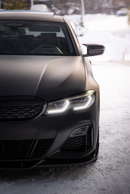 BMW 3 Series 330i (with M-package bumper, does not fit base model) M340i G20 Pre-LCI 2019 2020 2021 2022 with Aftermarket Parts - V1 Style Front Lip Pre-preg Carbon Fiber from TAKD Carbon