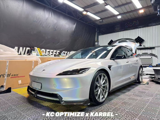 Tesla Model 3 Highland / Performance 2024-ON with Aftermarket Parts - Side Skirts Pre-preg Carbon Fiber from Karbel Carbon