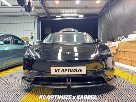 Tesla Model 3 Highland 2024-ON with Aftermarket Parts - Front Lip Pre-preg Carbon Fiber from Karbel Carbon