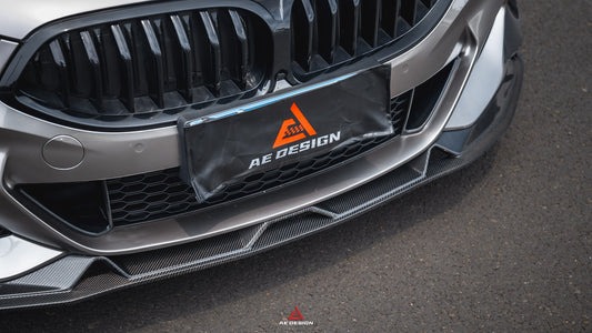 BMW 8 Series M850i 840i (With M-Package Bumper) G14 G15 G16 2018 2019 2020 2021 2022 2023 2024 with Aftermarket Parts - AE Style Front Canards Carbon Fiber from ArmorExtend 