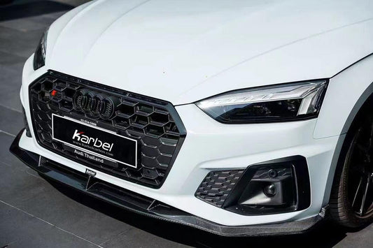 Audi S5 A5 (with s-line bumper, does not base model) B9.5 2020 2021 2022 2023 2024 with Aftermarket Parts - V2 Style Front Lip Pre-preg Carbon Fiber from Karbel Carbon