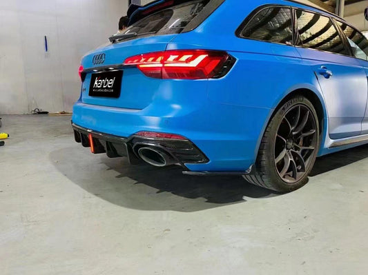 Audi RS4 B9.5 2020 2021 2022 2023 2024 with Aftermarket Parts - Rear Diffuser & Canards Pre-preg Carbon Fiber from Karbel Carbon