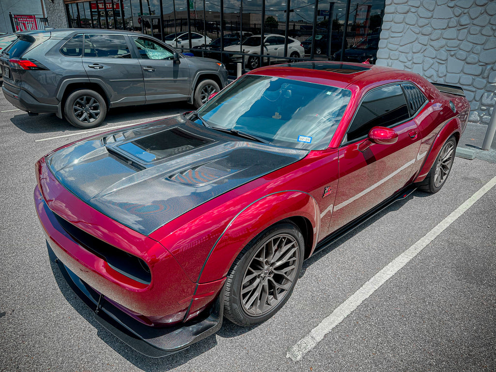 Dodge Challenger Demon Redeye Hellcat T/A Scat Pack 392 SRT R/T SXT SE 2008-2023 with Aftermarket Parts - Carbon Fiber / FRP Hood Bonnet from CMST Tuning