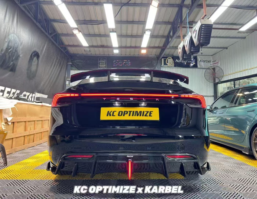 Karbel Pre-preg Carbon Fiber With Light Rear Diffuser & Canards for Tesla Model 3 Highland / P