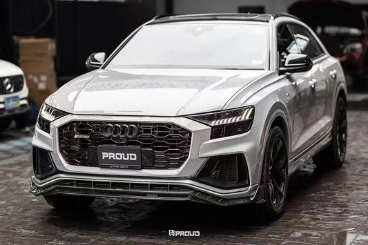 Audi SQ8 Q8 (with s-line bumper) Pre-facelift 2019 2020 2021 2022 2023 with Aftermarket Parts - Front Lip Pre-preg Carbon Fiber from Karbel Carbon