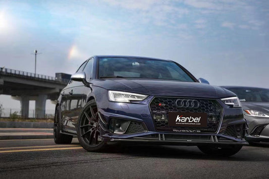 Audi S4 A4 S-line (with s-line bumper, does not fit base model) B9 2017 2018 with Aftermarket Parts - Front Lip Pre-preg Carbon Fiber from Karbel Carbon