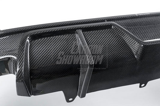 BMW 5 Series 530 540 (with M-package bumper, does not fit base model) G60 G61 2024-ON with Aftermarket Parts - V1 Style Rear Diffuser (Quad Exhaust Tips Included) Pre-preg Carbon Fiber from TAKD Carbon