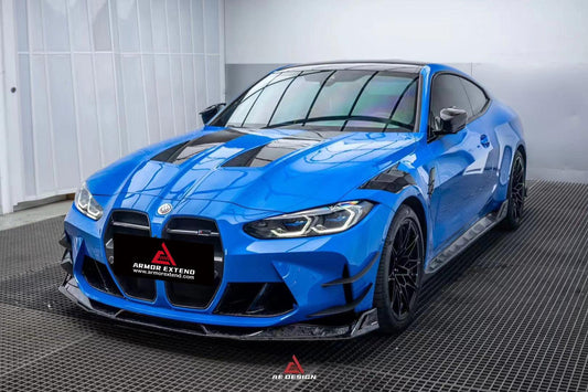 BMW M3 G80 G81 2021 2022 2023 2024 & M4 G82 G83 2021 2022 2023 2024 with Aftermarket Parts - AE V1 Style Front Lip Carbon Fiber from ArmorExtend