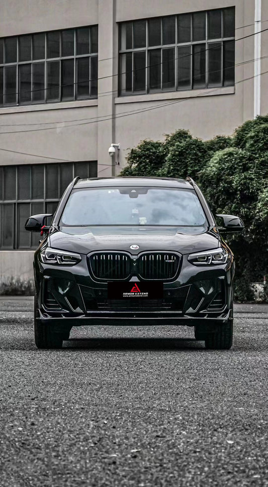 BMW X3 s/x Drive 30i (with M-Package Bumper) & M40i G01 LCI 2022 2023 2024 & X4 xDrive 30i (with M-Package Bumper) & M40i G02 LCI 2022 2023 2024 with Aftermarket Parts - Plustic Style Front Lip ABS from ArmorExtend