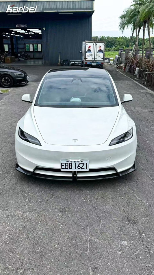 Tesla Model 3 Highland 2024-ON with Aftermarket Parts - Front Lip Pre-preg Carbon Fiber from Karbel Carbon