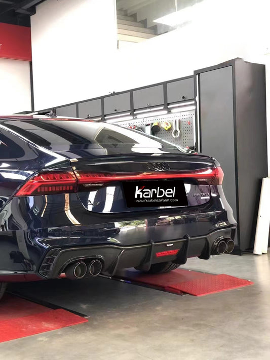 Audi S7 A7 (with s-line bumper) C8 2019-ON with Aftermarket Parts - V1 Style Rear Diffuser Pre-preg Carbon Fiber from Karbel Carbon